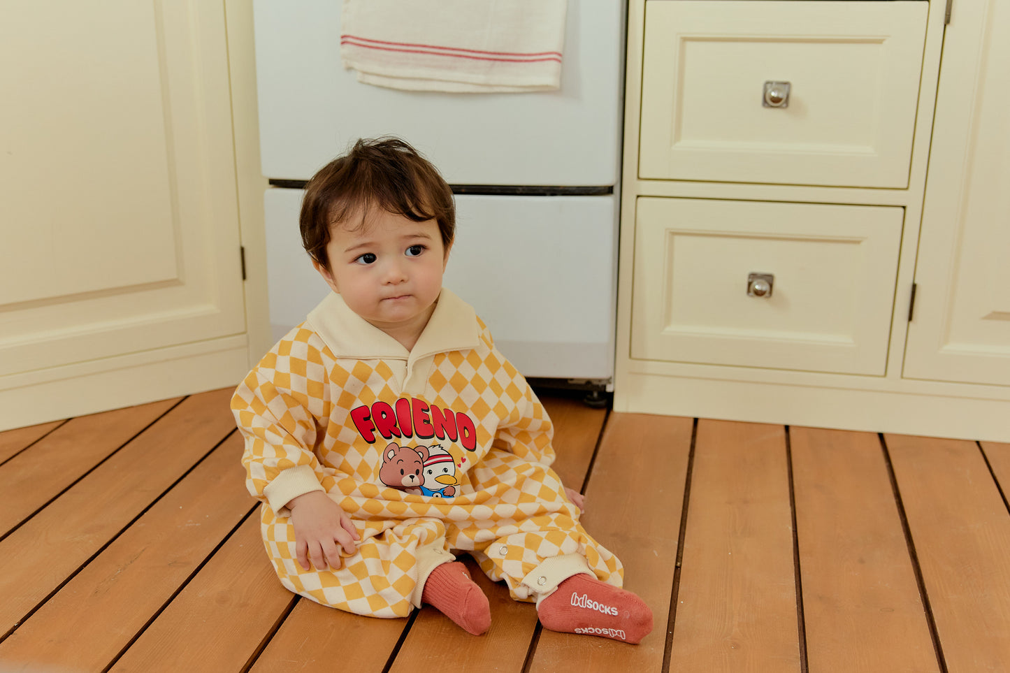 韓國童裝 26春 | SE05 格仔FRIEND連體衣套裝 (70~90cm)