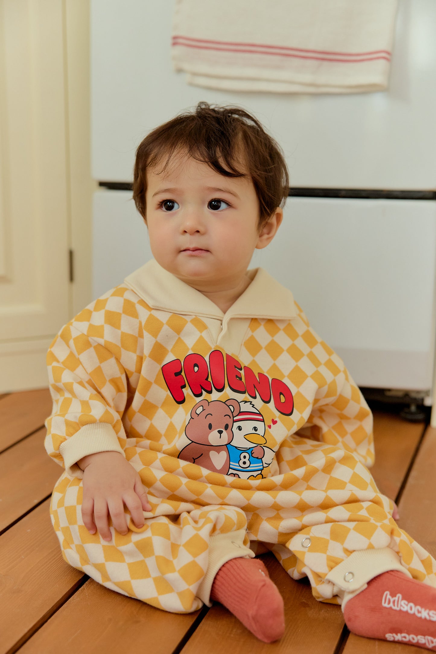 韓國童裝 26春 | SE05 格仔FRIEND連體衣套裝 (70~90cm)