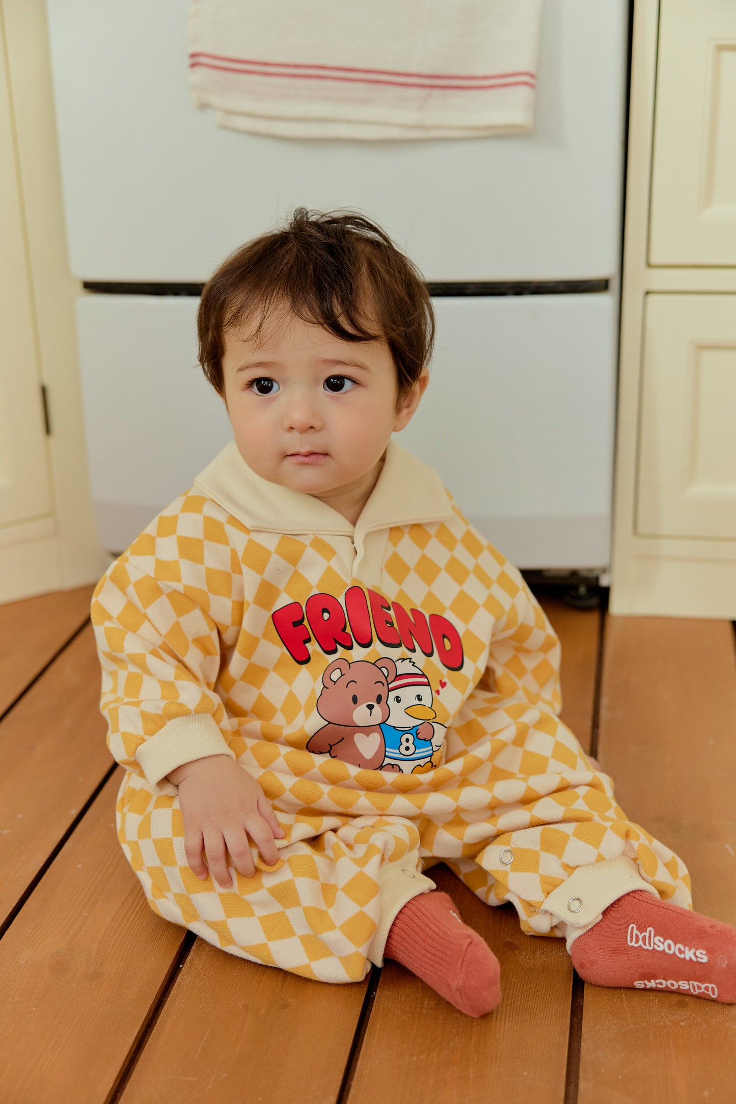 韓國童裝 26春 | SE05 格仔FRIEND連體衣套裝 (70~90cm)