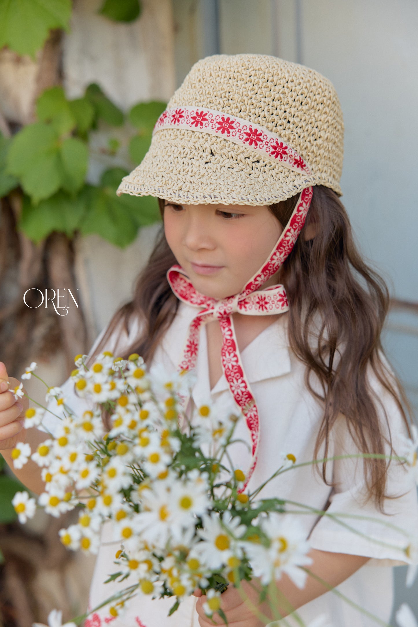 韓國童裝 26夏| OR95 Rosie Paper Strap Ball Cap 羅西紙編綁帶棒球帽 (One Size)
