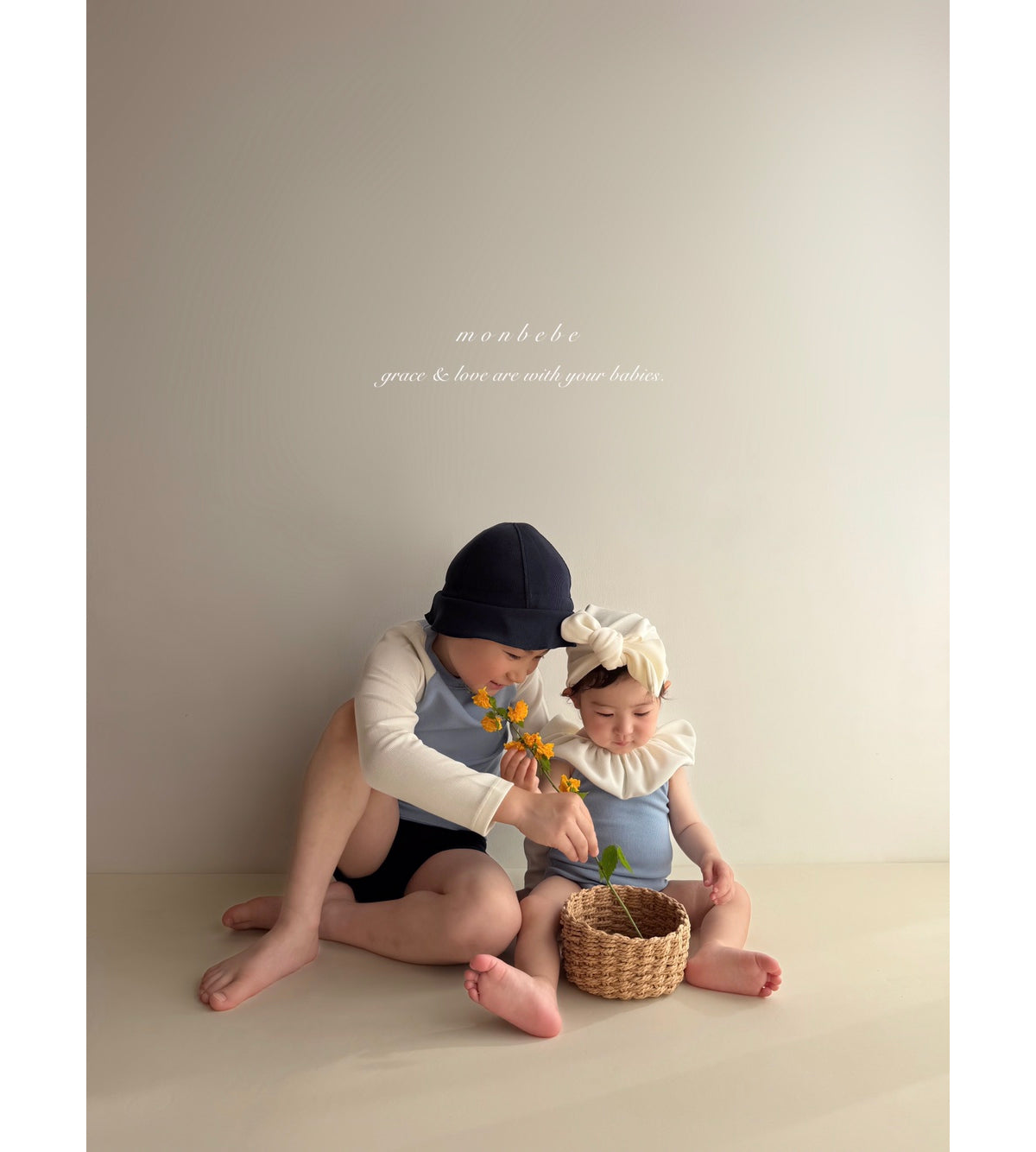 韓國童裝 Swimwear 2026新款 Monbebe 荷葉邊泳衣（泳帽套裝）