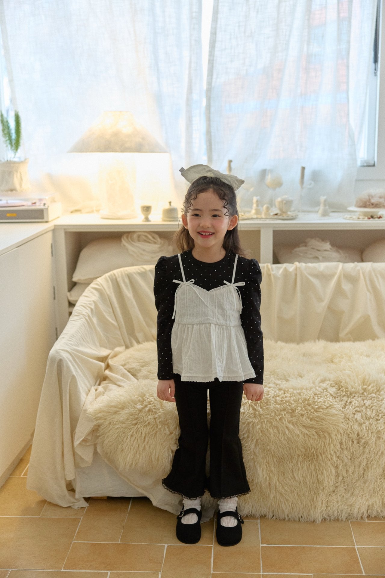 韓國童裝 26春 | BB26107 黑白配 Petit Ribbon Layer