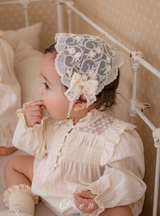 韓國童裝 26春 |  OR80 Rosette Pearl Bonnet