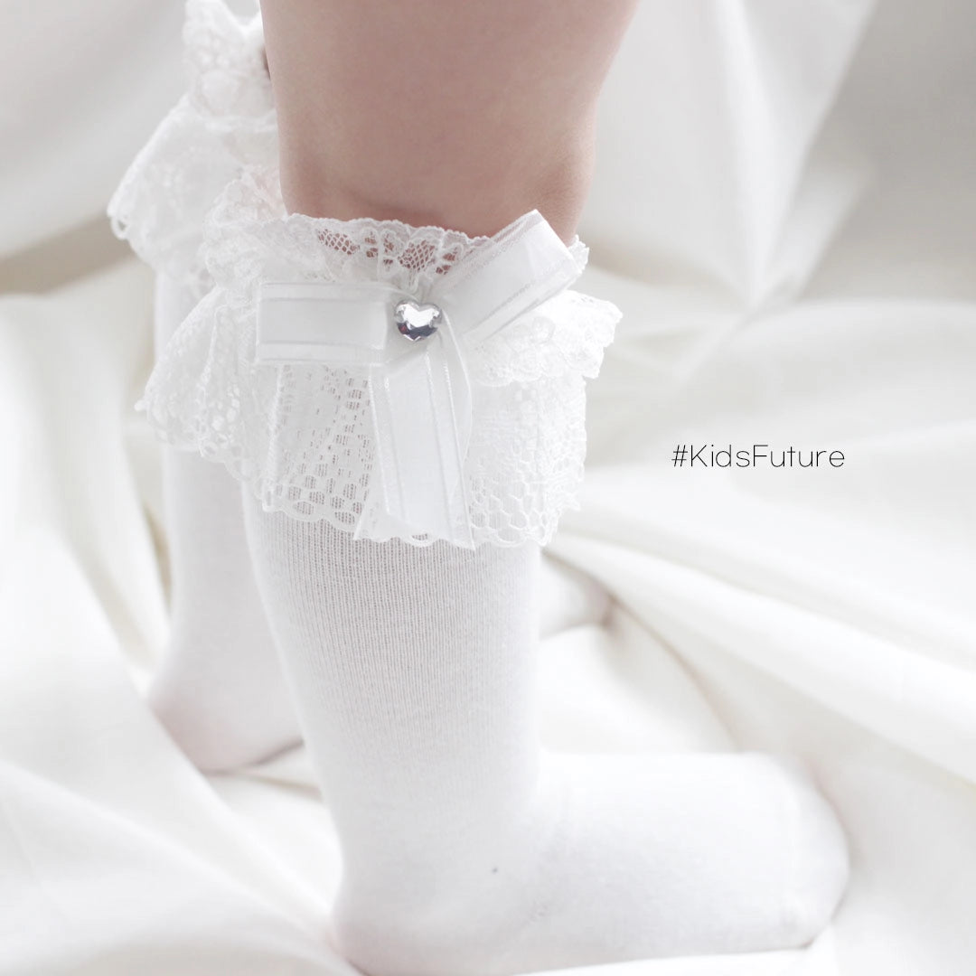 【現貨】韓國童裝 童襪 寶石LACE KNEE SOCKS