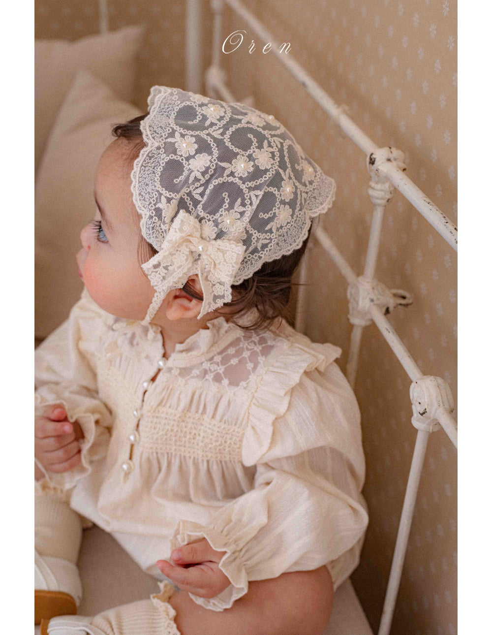 韓國童裝 26春 |  OR80 Rosette Pearl Bonnet