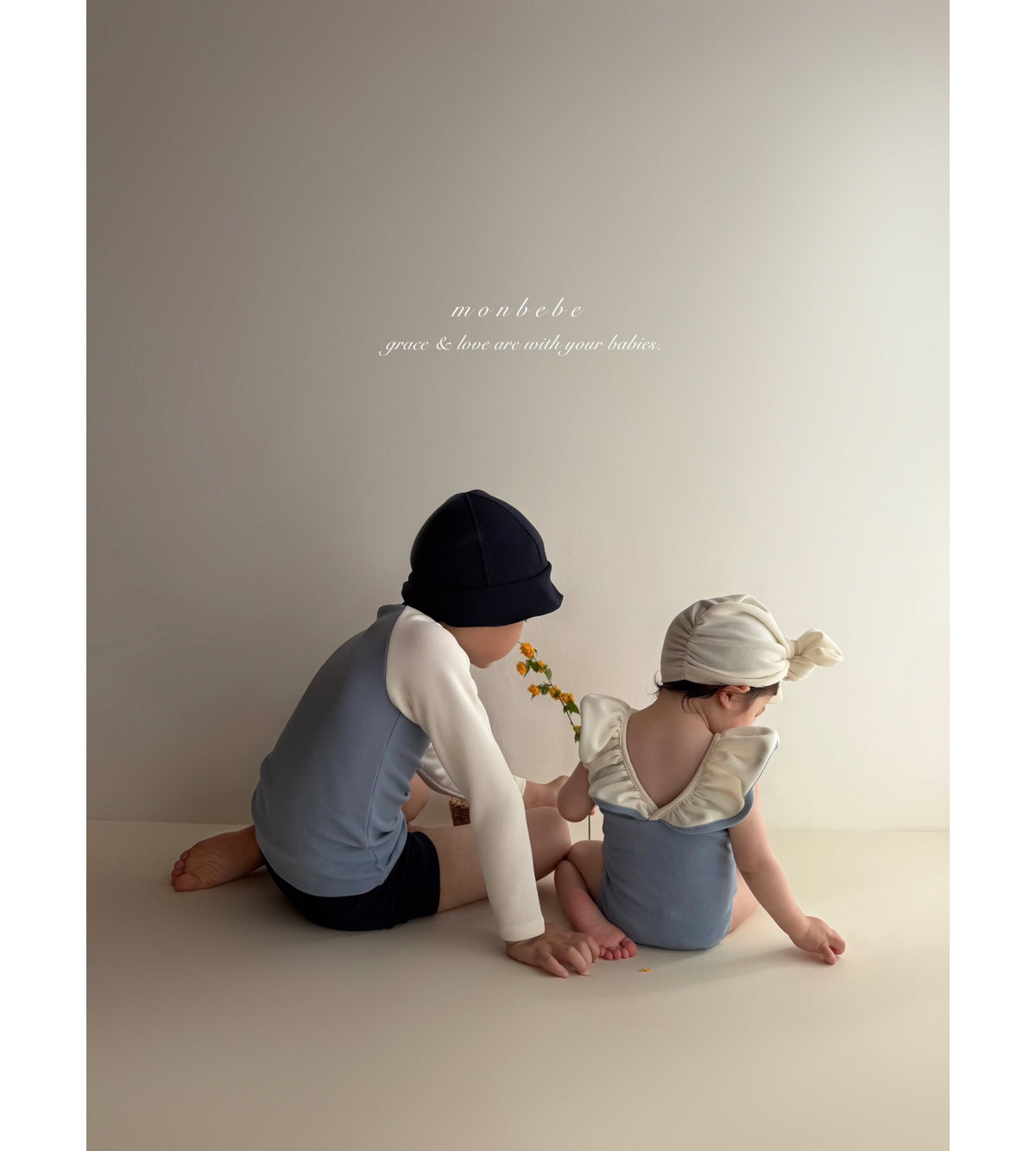 韓國童裝 Swimwear 2026新款 Monbebe 荷葉邊泳衣（泳帽套裝）