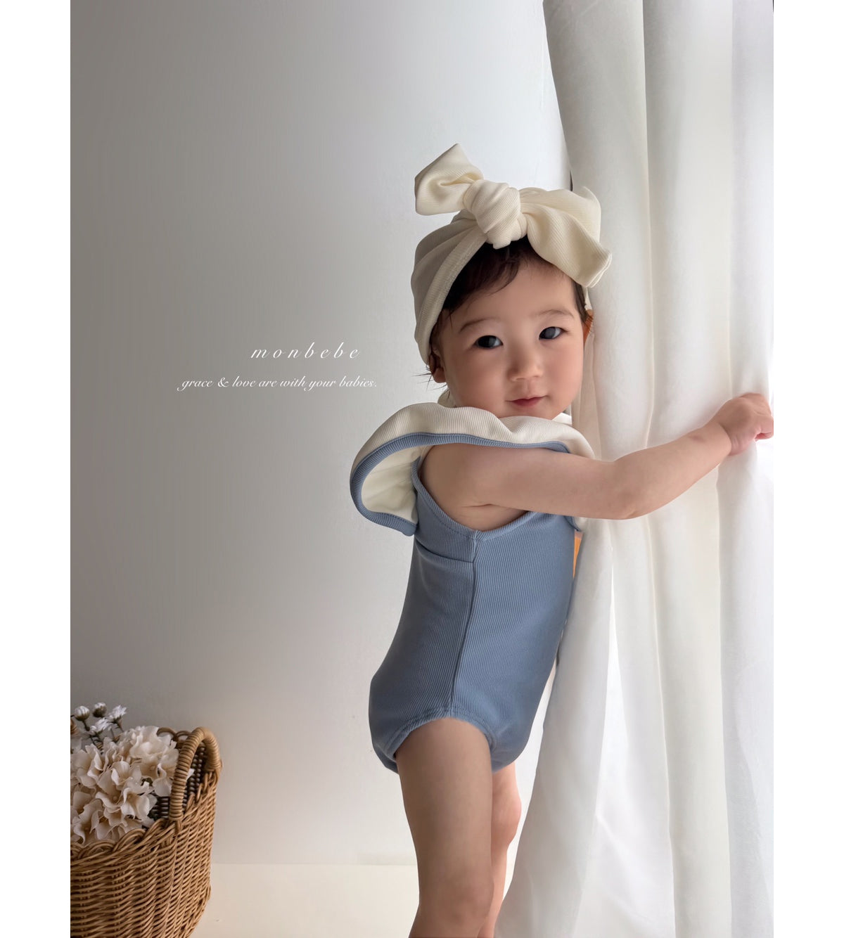 韓國童裝 Swimwear 2026新款 Monbebe 荷葉邊泳衣（泳帽套裝）