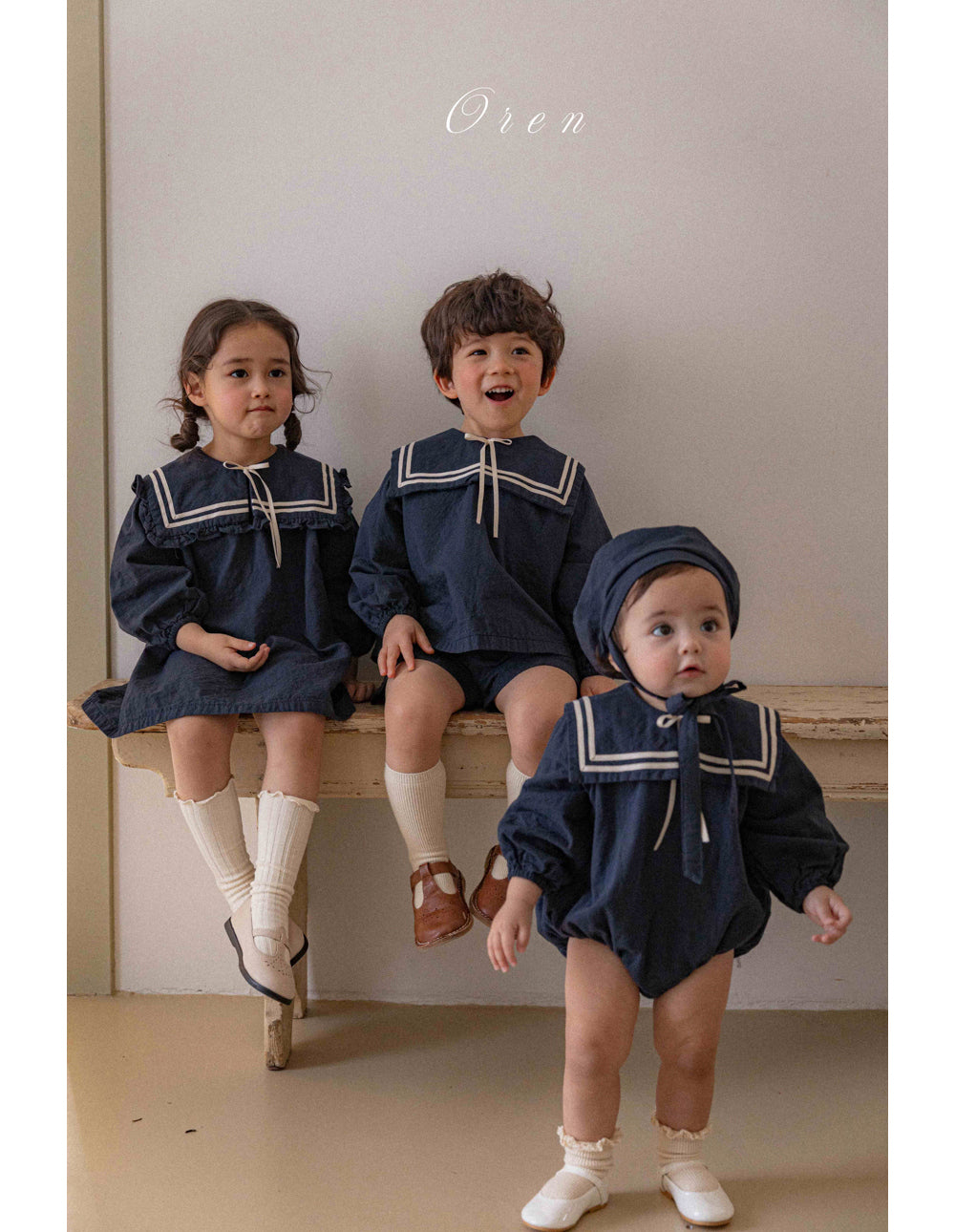 韓國童裝 26春 |  OR61 Milk Sailor Top abd Bottom Set (85~120cm)