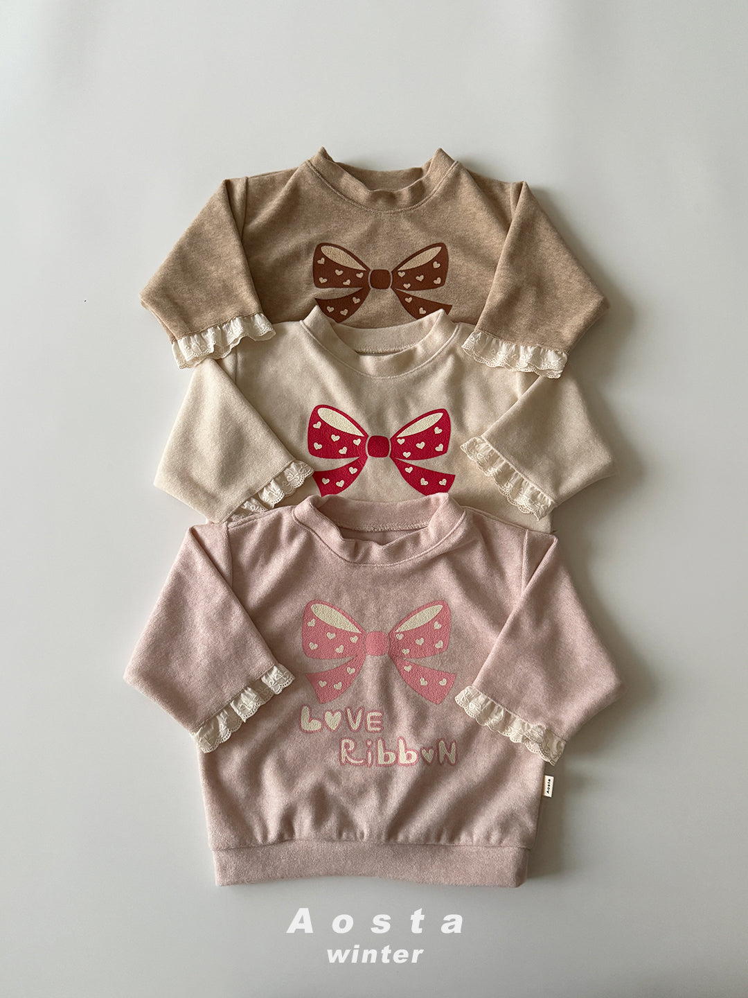 韓國童裝 25秋冬 | AO25421 Love Ribbon Sweatshirt