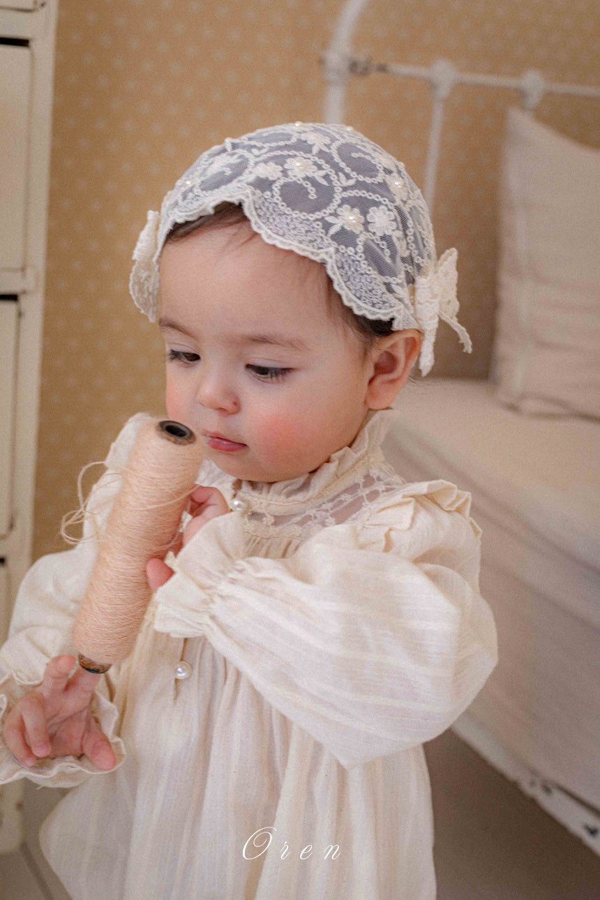 韓國童裝 26春 |  OR80 Rosette Pearl Bonnet