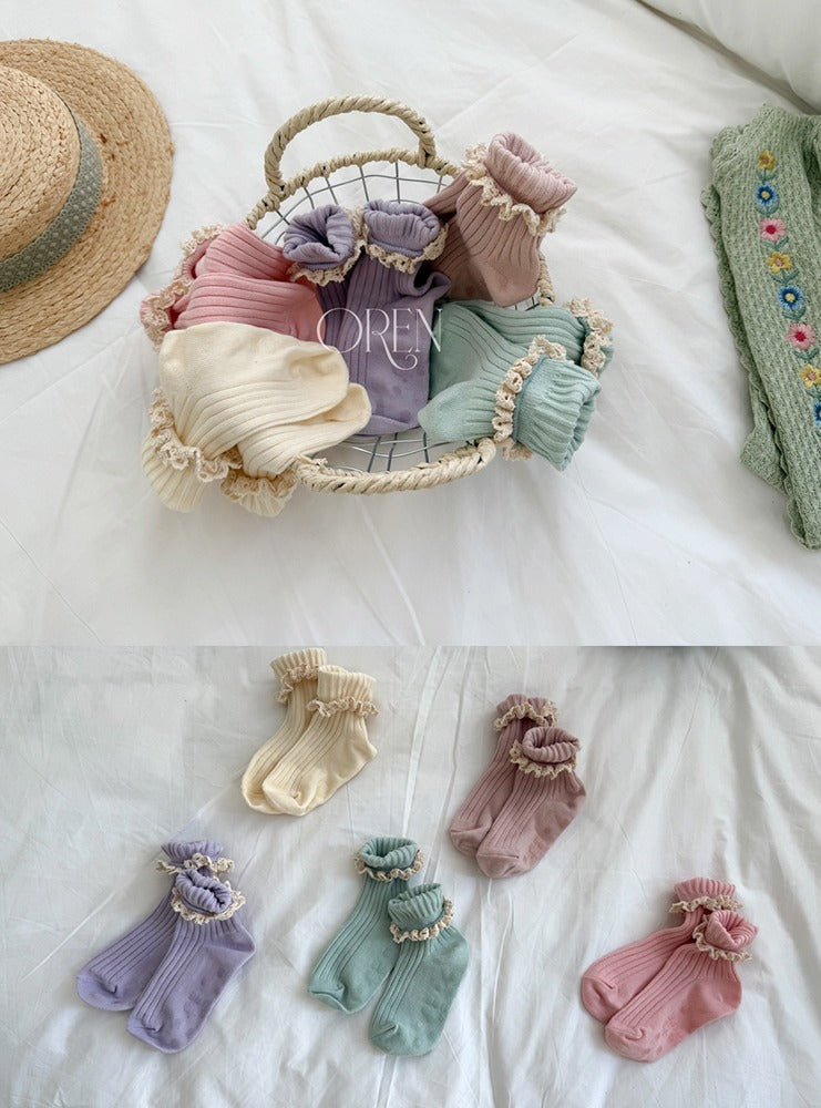 現貨▷ 韓國童裝 26春 |  OR59  Lace Short Socks Set 馬卡龍襪仔