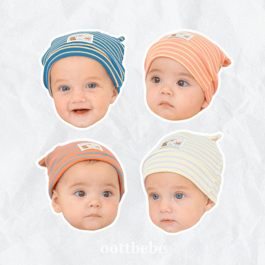 韓國童裝 | OT25318 OT Stripe Baby Bonnet