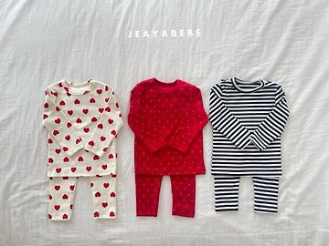 韓國童裝 25秋冬 | JE25416 Heart Dot Stripe Set