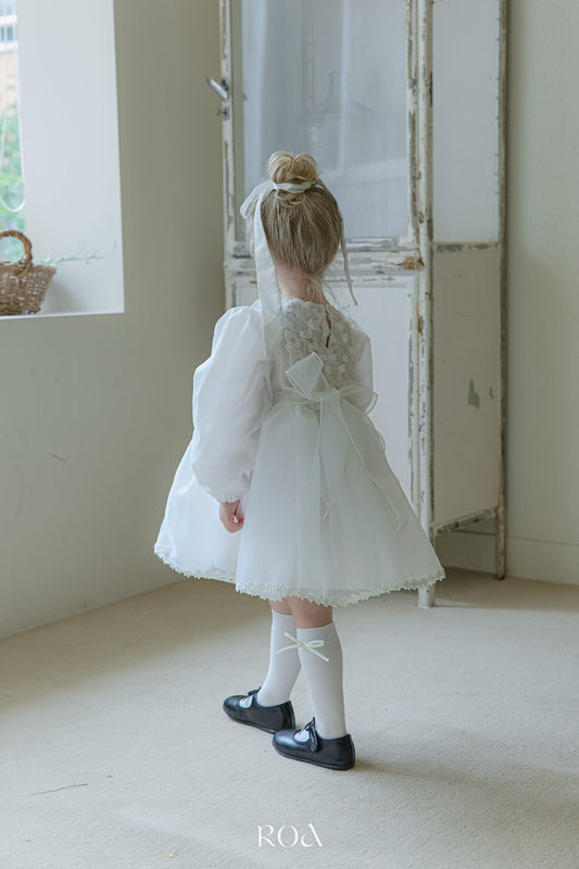 韓國童裝 25秋 | RO25321 Kids Dress Floral White