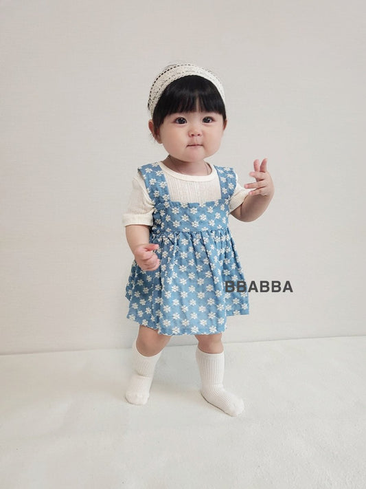 韓國童裝 25夏 | BA25202 夏日花花親子裝 牛仔花花BL