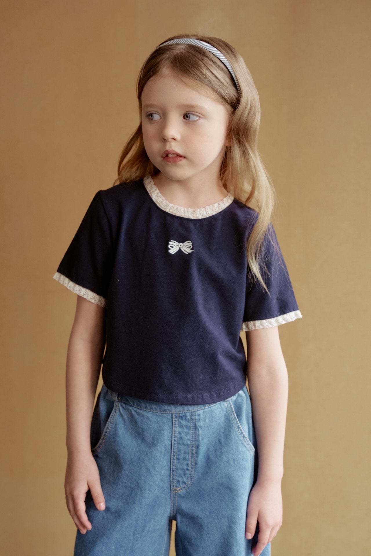 韓國童裝 26夏| MN12 Ribbon Lace Tee 蝴蝶結蕾絲T恤 (90-130cm)