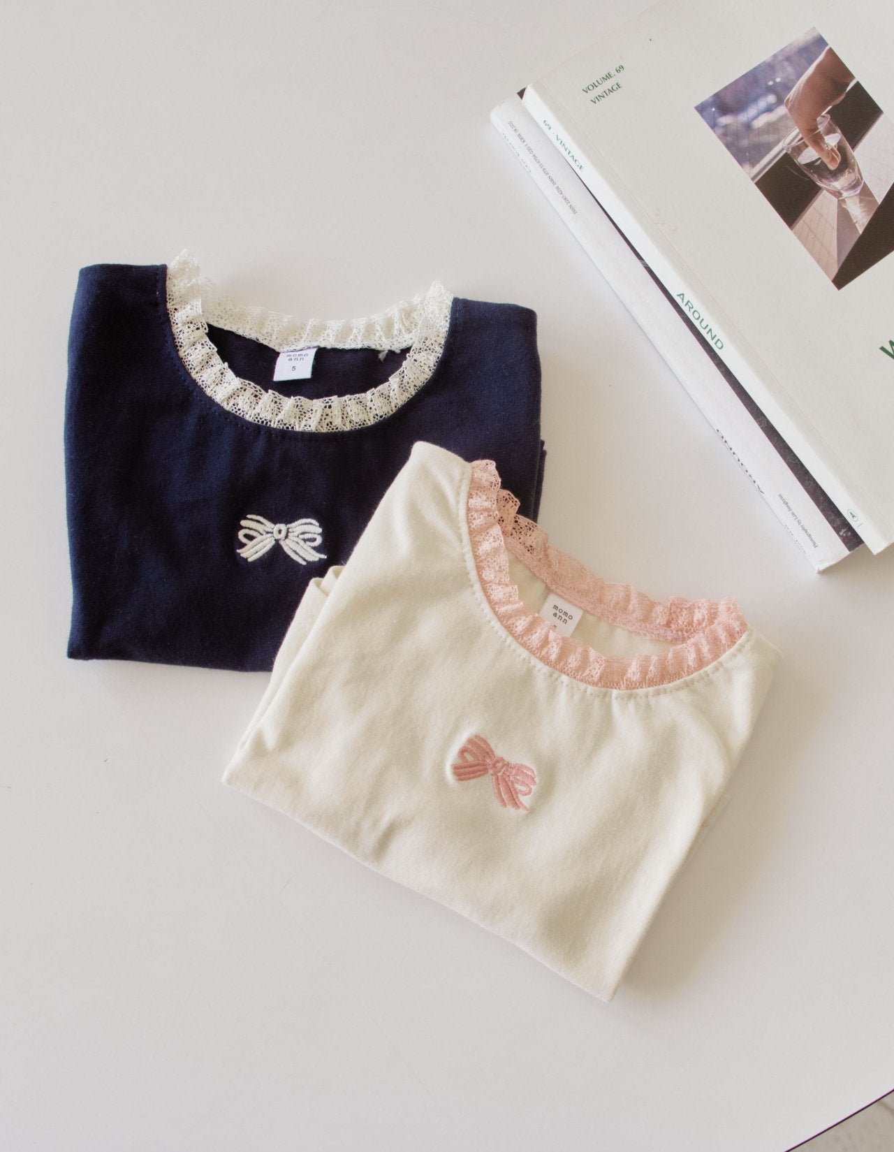 韓國童裝 26夏| MN12 Ribbon Lace Tee 蝴蝶結蕾絲T恤 (90-130cm)