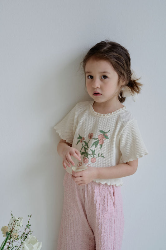 韓國童裝 26夏| MN03 Peach Waffle Tee 蜜桃華夫格T恤 (90-130cm)