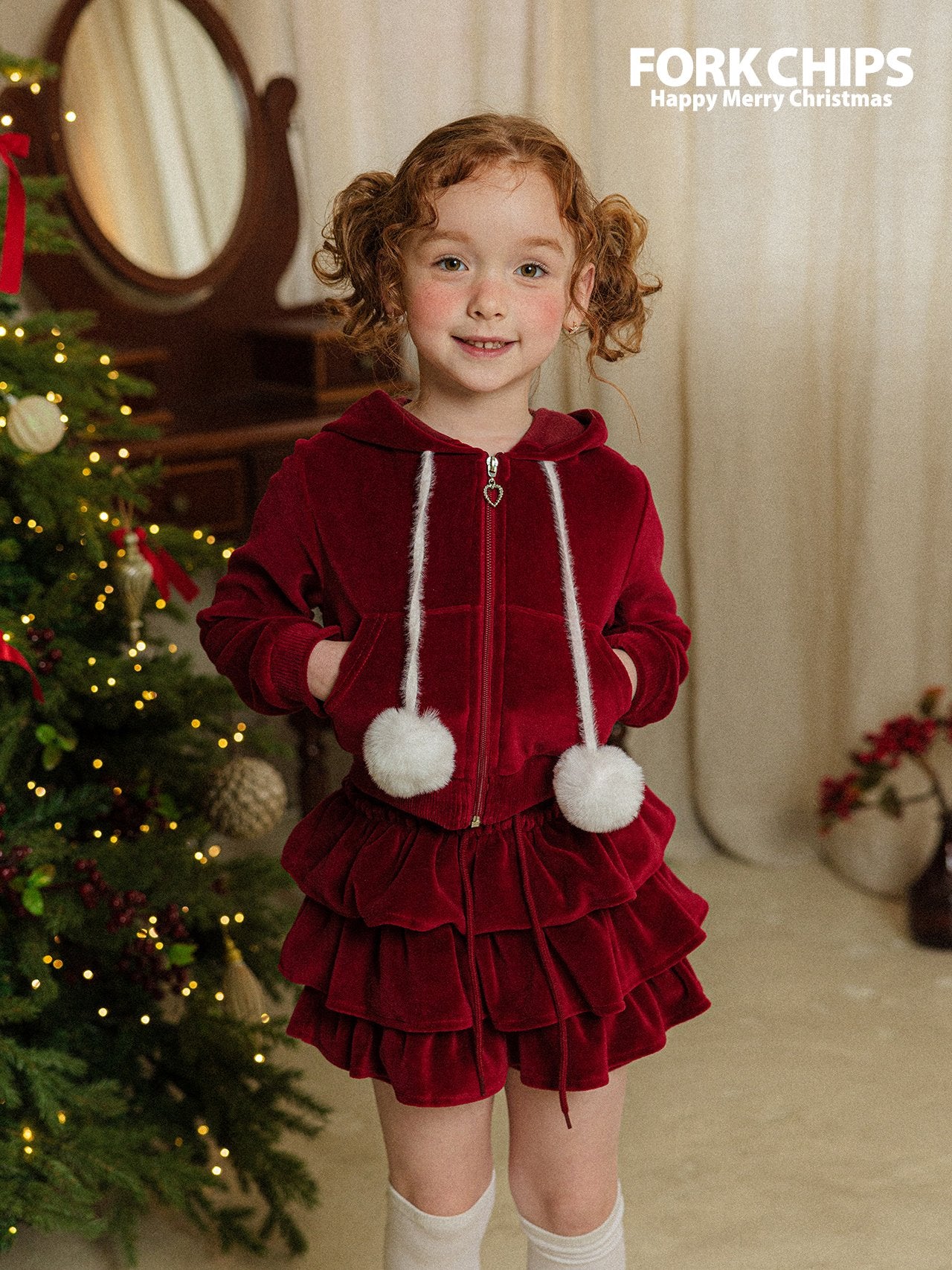 聖誕系列 Christmas | Mink ball hooded zip-up