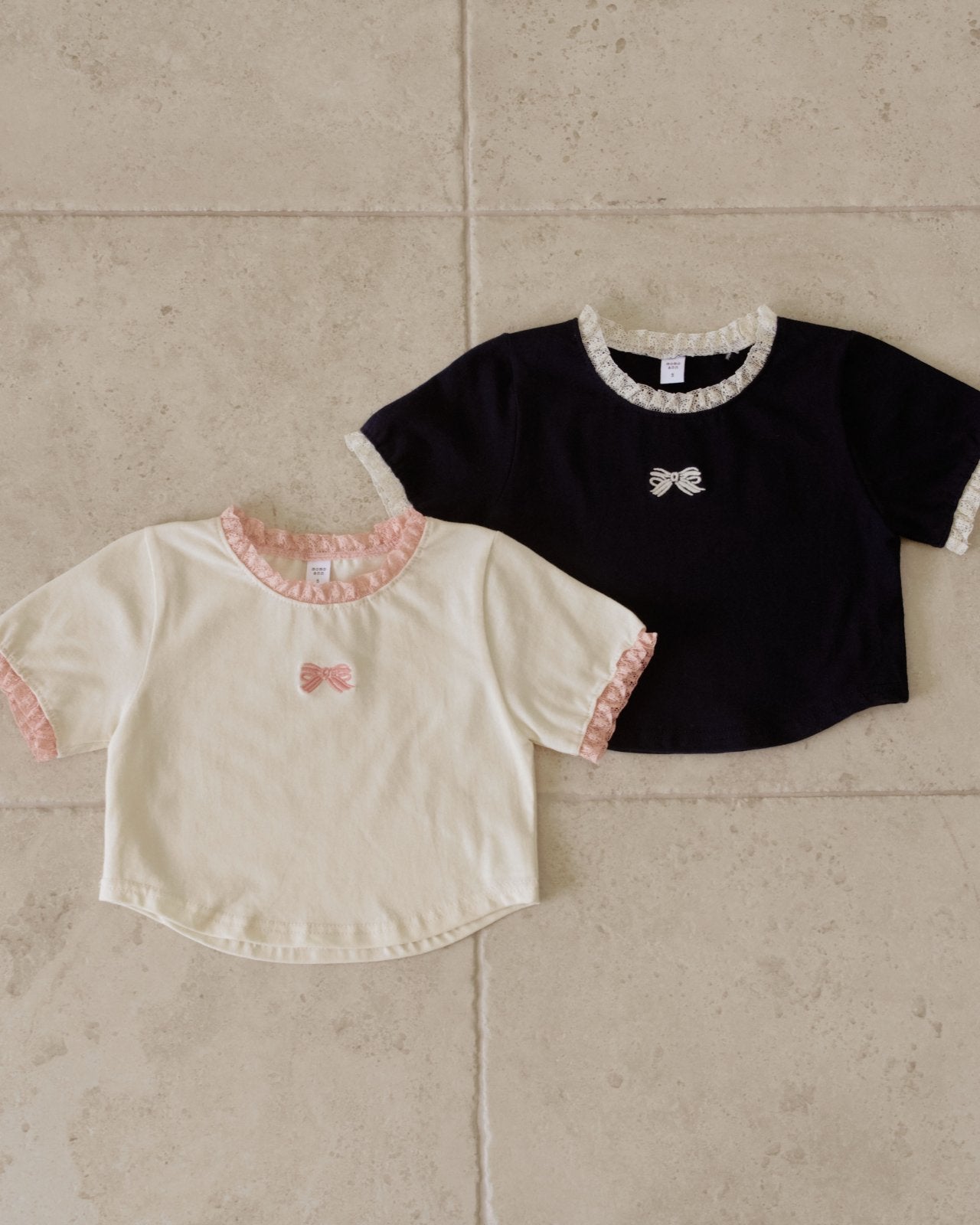 韓國童裝 26夏| MN12 Ribbon Lace Tee 蝴蝶結蕾絲T恤 (90-130cm)
