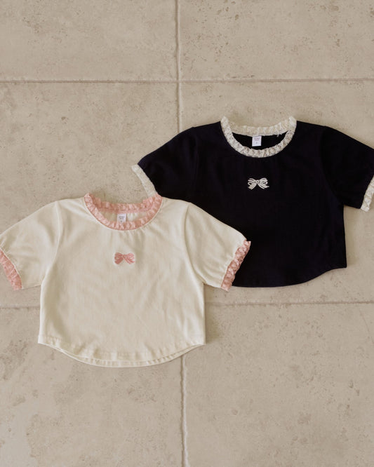 韓國童裝 26夏| MN12 Ribbon Lace Tee 蝴蝶結蕾絲T恤 (90-130cm)