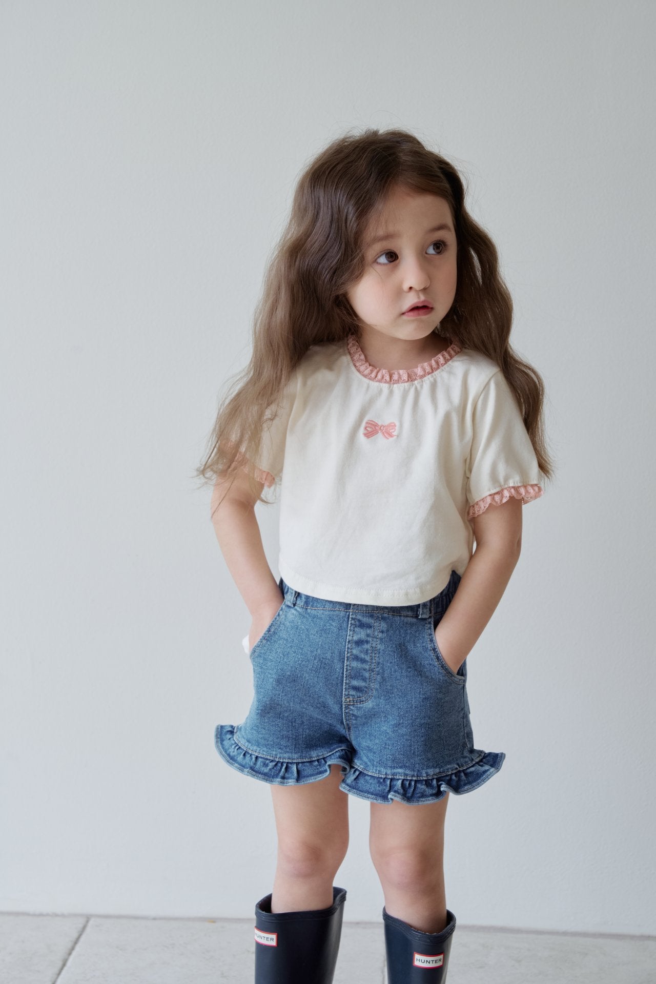 韓國童裝 26夏| MN12 Ribbon Lace Tee 蝴蝶結蕾絲T恤 (90-130cm)