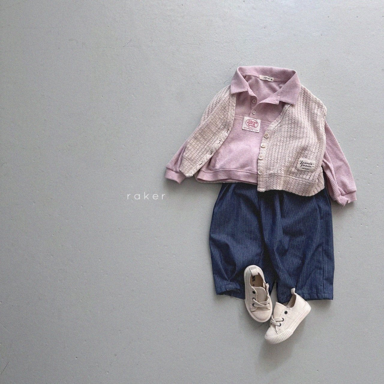 韓國童裝 26春 | RA08 Label Button T-Shirt (80-130cm)