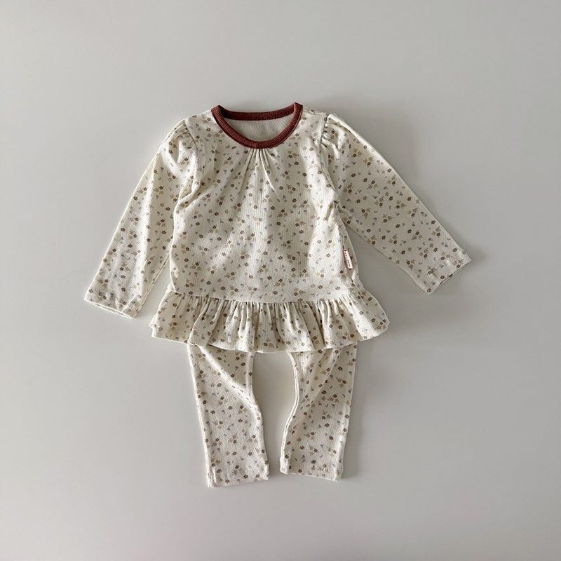 韓國童裝 26秋| HM09 Floral Frill Loungewear Set 碎花波浪居家服 (12m-120)