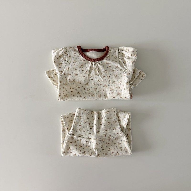 韓國童裝 26秋| HM09 Floral Frill Loungewear Set 碎花波浪居家服 (12m-120)