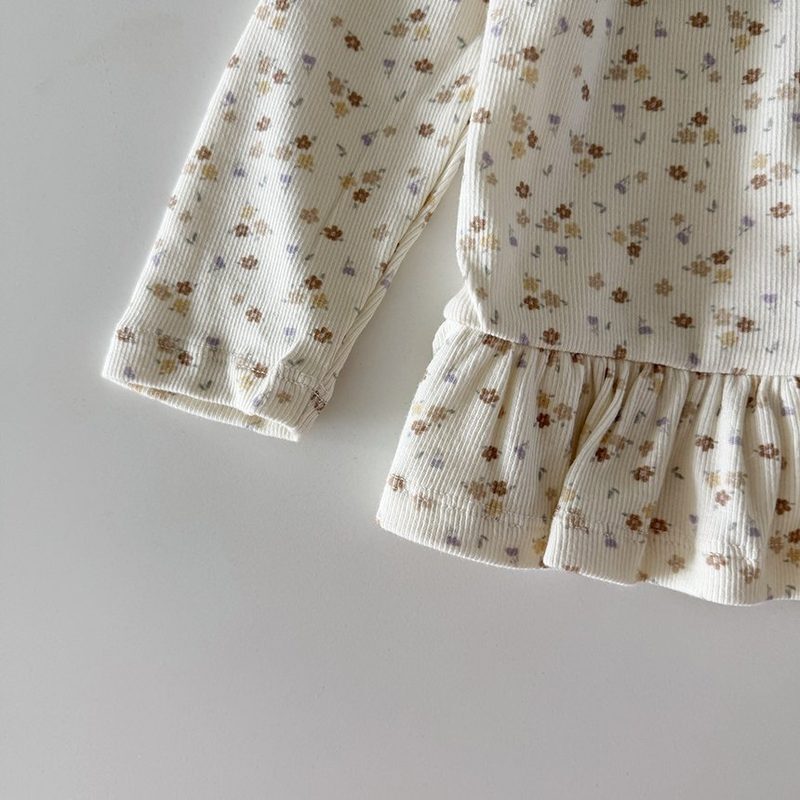 韓國童裝 26秋| HM09 Floral Frill Loungewear Set 碎花波浪居家服 (12m-120)